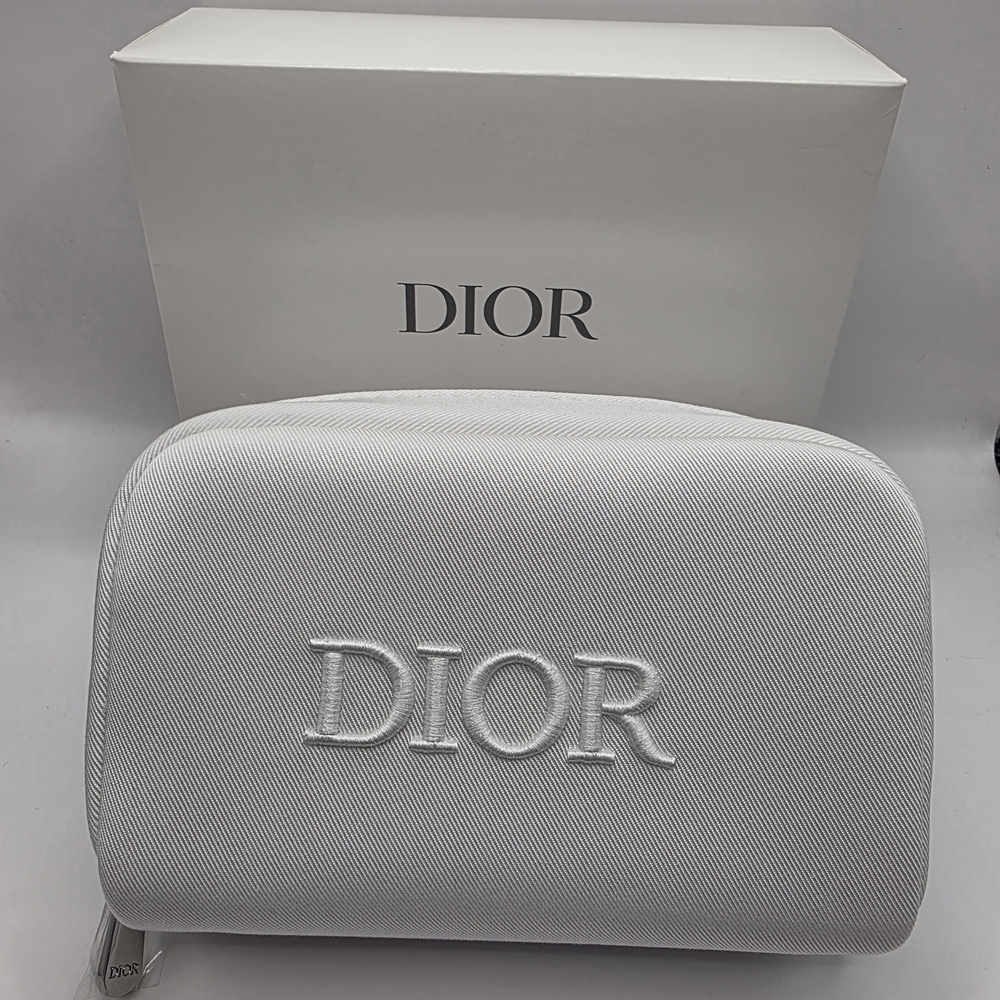 Dior Limited Edition Silver & White Textured Makeup Bag Pouch BNIB Authentic GWP